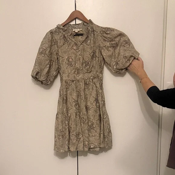 Anthropologie Beige Floral Mini Dress - Picture 1 of 4
